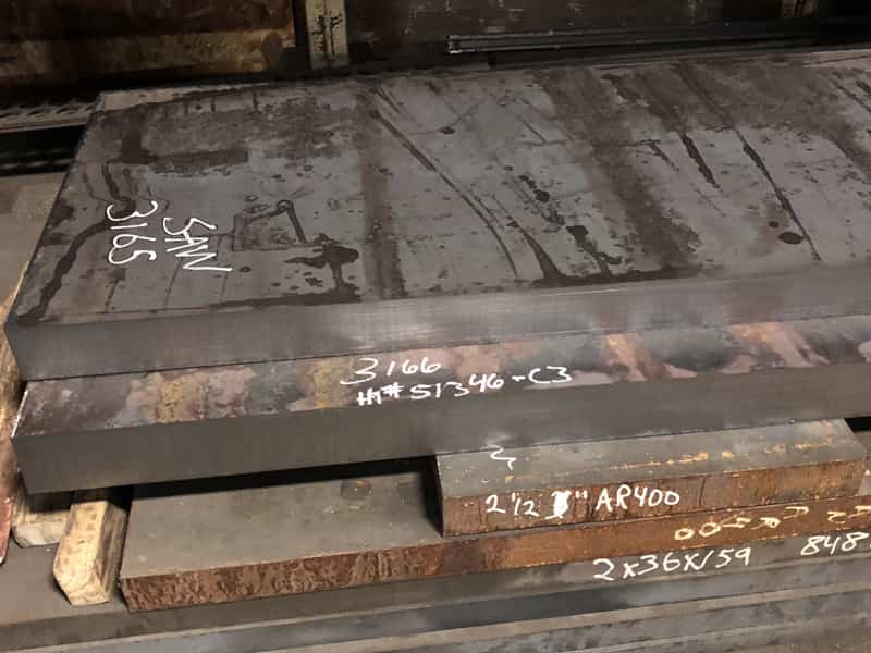 Stack of steel in warehouse of steel plate supplier in Pennsylvania